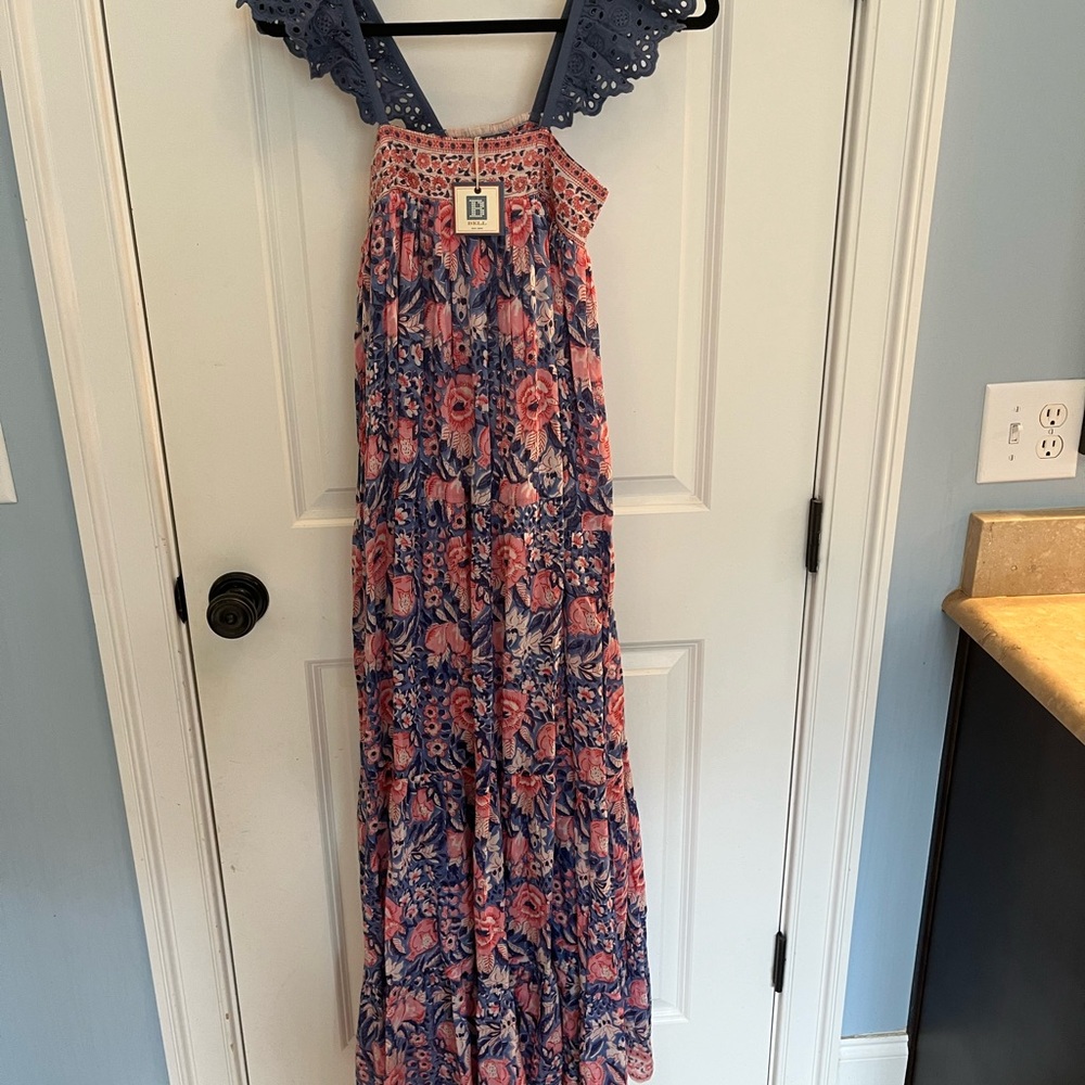 Sleeveless Floral Maxi Dress in Blue and Pink